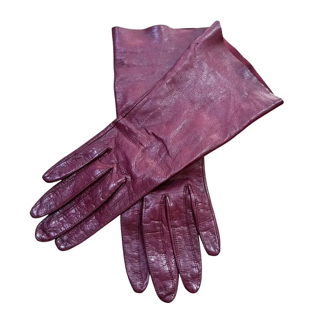 Vintage deep red leather ladies formal gloves size 6-1/2 classic mid century